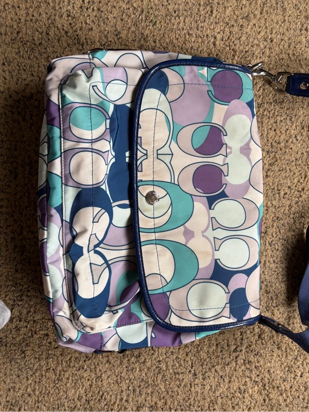 Coach Multicolor Signature Print Crossbody in Navy, Teal & Lavender